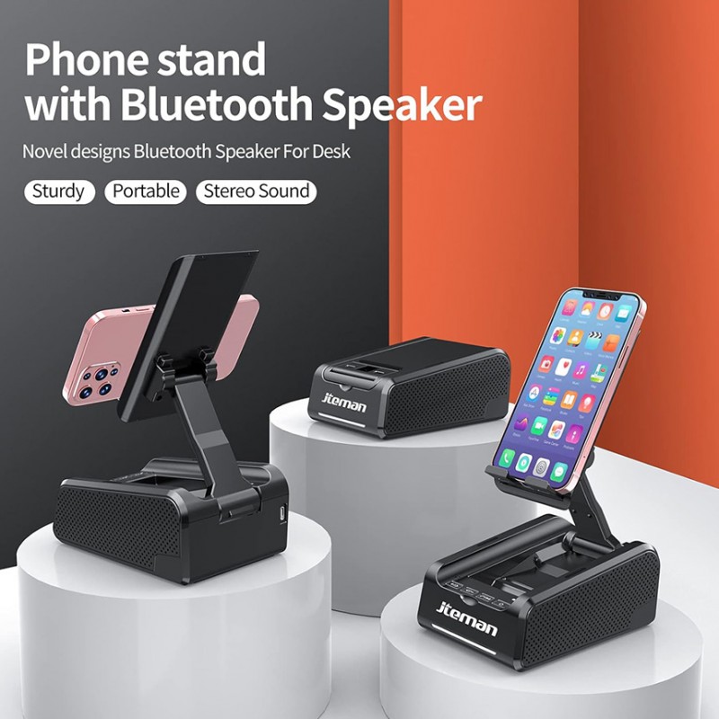 Foldable Phone Stand with Bluetooth Speaker, Portable Heavy Bass Stereo Audio Desk Mount for Office Home Streaming Video Watching