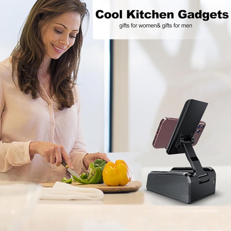 Foldable Phone Stand with Bluetooth Speaker, Portable Heavy Bass Stereo Audio Desk Mount for Office Home Streaming Video Watching