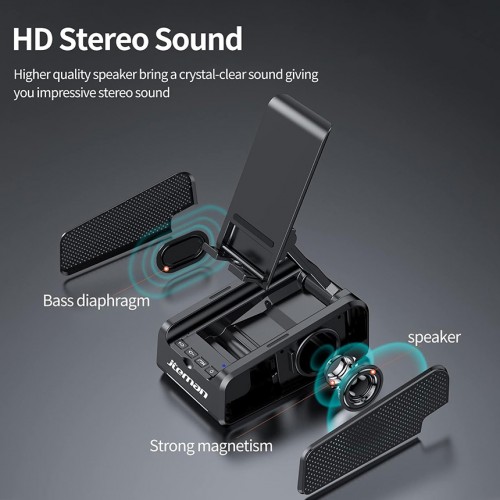 Foldable Phone Stand with Bluetooth Speaker, Portable Heavy Bass Stereo Audio Desk Mount for Office Home Streaming Video Watching