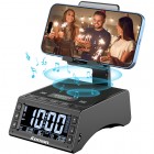jteman Bluetooth speaker phone stand with alarm clock—featuring deep bass, an LED alarm display, and TF card support; ideal for bedside tables or studies, and a great gift for parents or friends.
