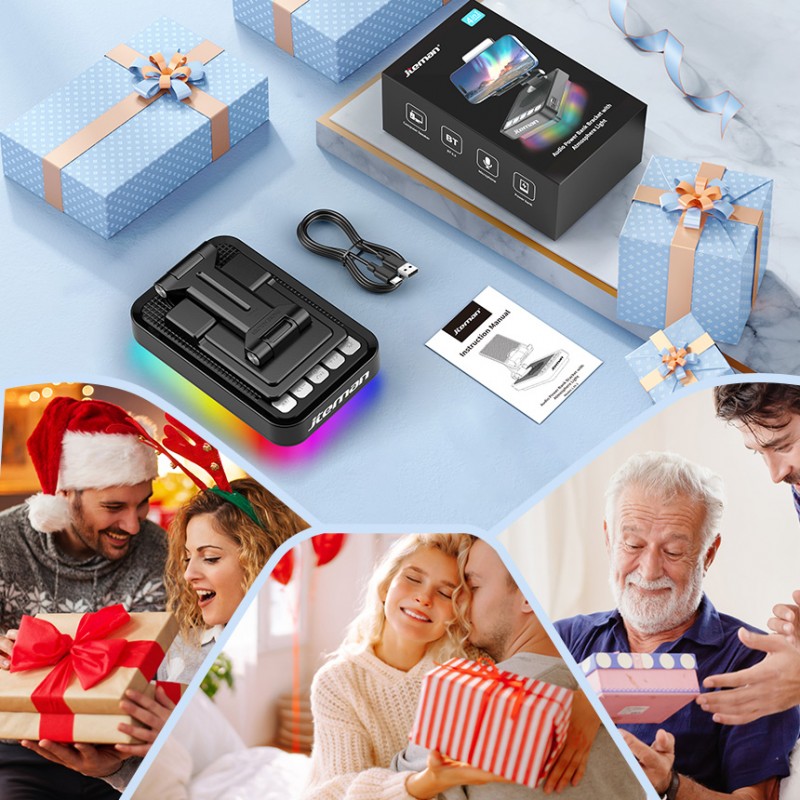 Jteman 5000mAh Multi-Function Bluetooth Speaker with 360° Rotatable Phone Holder, RGB Atmosphere Light for Home Entertainment