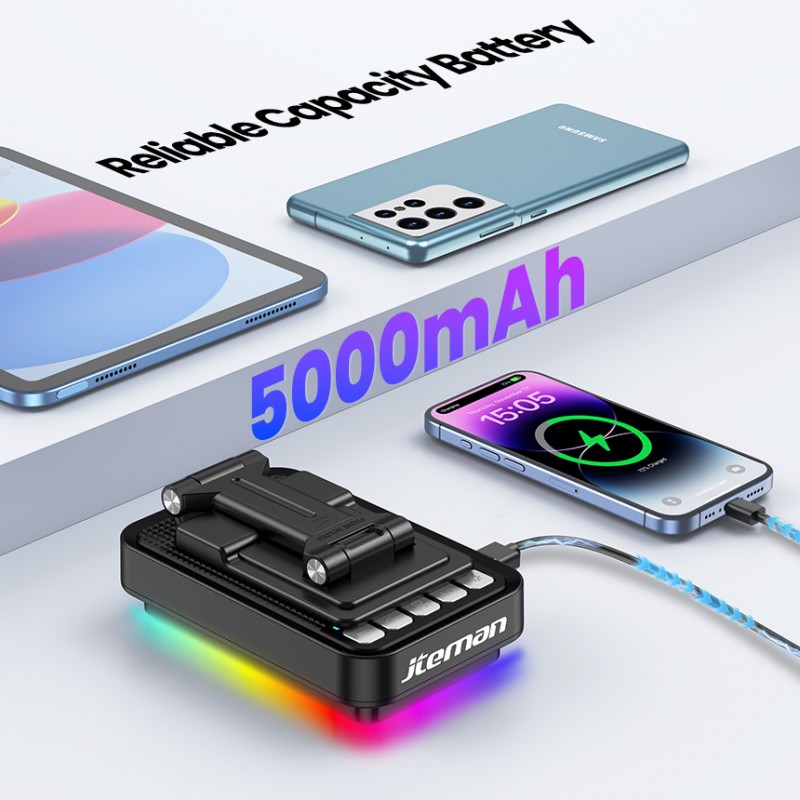 Jteman 5000mAh Multi-Function Bluetooth Speaker with 360° Rotatable Phone Holder, RGB Atmosphere Light for Home Entertainment