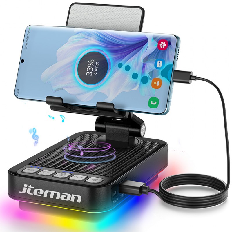 Jteman 5000mAh Multi-Function Bluetooth Speaker with 360° Rotatable Phone Holder, RGB Atmosphere Light for Home Entertainment
