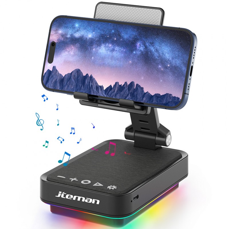 Jiteman Multi-Function Bluetooth Speaker with Phone Holder, RGB Atmosphere Light, Bluetooth & Computer Connection for Home Entertainment