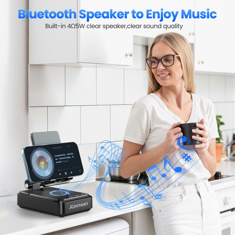 3-in-1 Bluetooth Speaker Wireless Charger Stand, Multi-Function Desktop Phone Holder with Wireless Charging Station for iPhone, Samsung, Home Office Desk