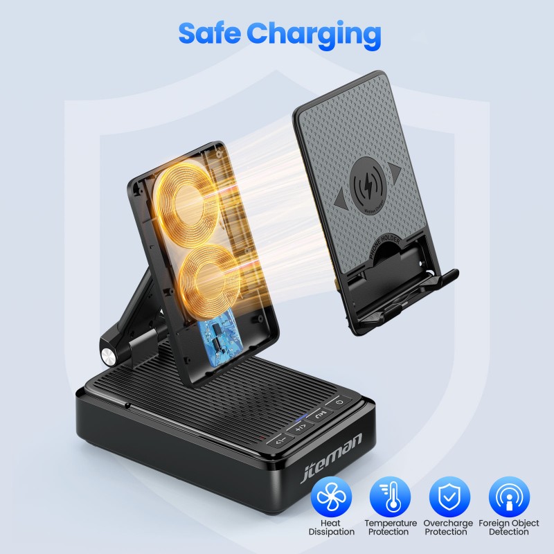 3-in-1 Bluetooth Speaker Wireless Charger Stand, Multi-Function Desktop Phone Holder with Wireless Charging Station for iPhone, Samsung, Home Office Desk
