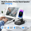 Portable 3-in-1 Bluetooth Speaker Charging Stand, All-in-One Entertainment & Charging Solution for Nightstand, Work Desk and Travel