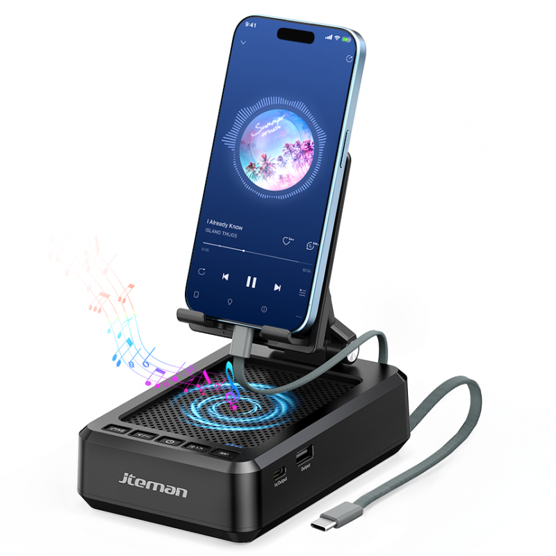Portable 3-in-1 Bluetooth Speaker Charging Stand, All-in-One Entertainment & Charging Solution for Nightstand, Work Desk and Travel