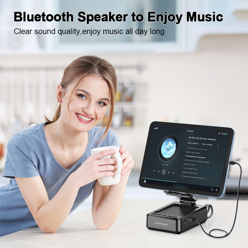 Portable 3-in-1 Bluetooth Speaker Charging Stand, All-in-One Entertainment & Charging Solution for Nightstand, Work Desk and Travel