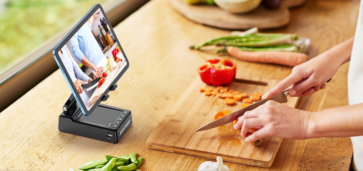 Stand-mounted speaker - solve the trouble of mothers being unable to watch instructional videos while cooking